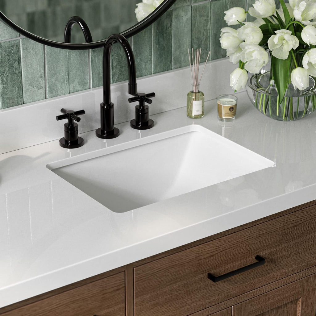 ARIEL Hepburn 48-inch Bathroom Vanity with Sink,Solid Wood, 1.5-inch Pure White Quartz Countertop, Single Rectangular Porcelain Sink, 2 Soft Closing Doors, 9 Dovetail Drawers, Brown Oak