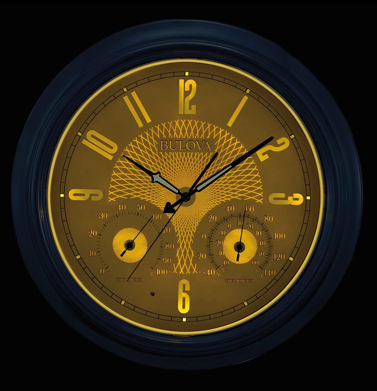 Bulova Tiverton Wall Clock C4885 | 18' Gloss Royal Blue Metal Frame with LED Backlighting | Silent Sweep Quartz Movement | Battery Operated | Weatherproof Outdoor Décor