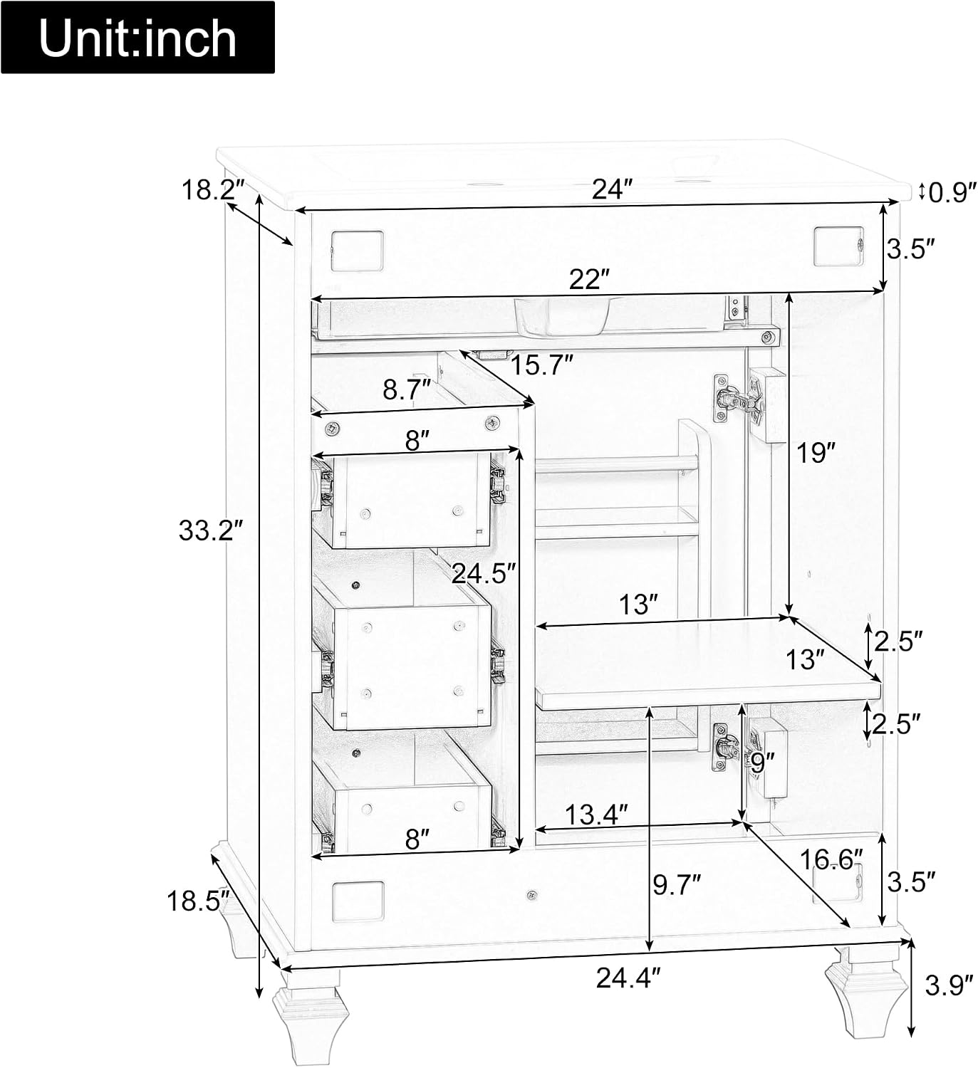 24' Bathroom Vanity with Sink & Countertop Modern Single Sink Vanity with 1 Flip-Out Drawer & 3 Drawers & Door Racks Freestanding Bathroom Sink Cabinet Saving Space,Light Green