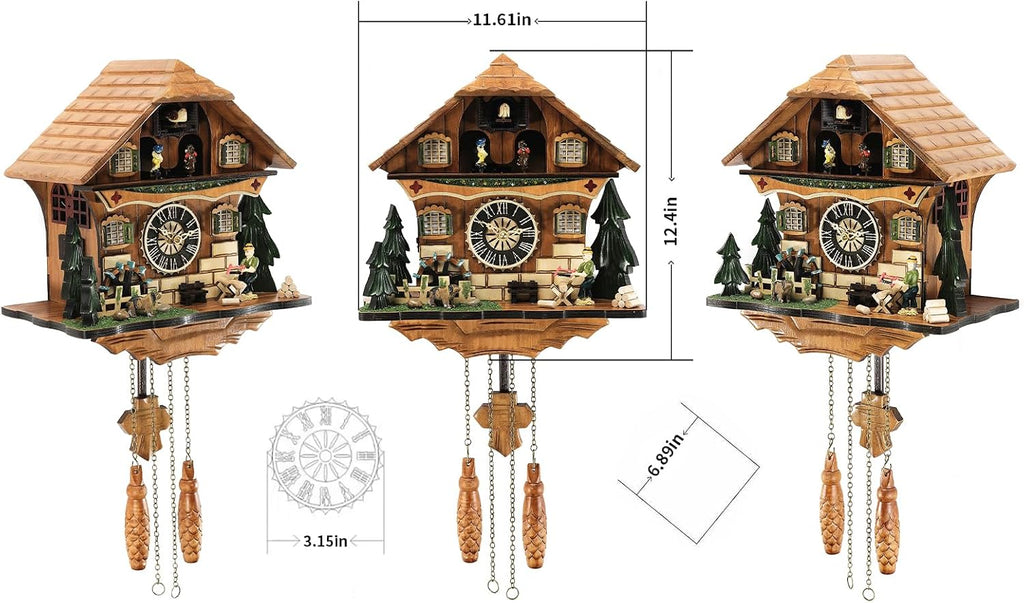 Musical Cuckoo Clock with Rotating Dancer Stage - 12 Melodies, Volume Control & Night Mode, Germany Style Black Forest Wall Clock for Home Decor Gift,Gifts for Family