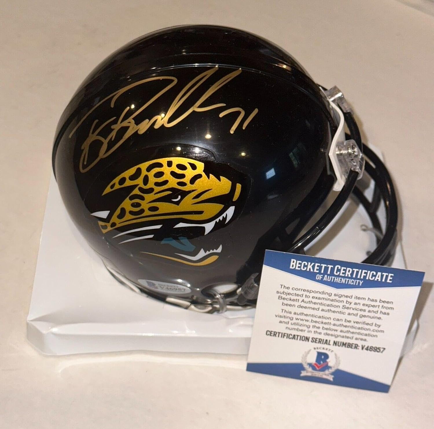 TONY BOSELLI Signed Jacksonville JAGUARS Mini-helmet w/Beckett COA (BAS) - Autographed NFL Mini Helmets