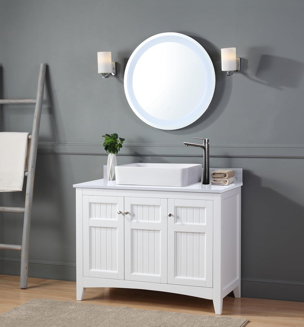 42' Triadsville White Vanity with White QuartzTop, Vessel Style Bathroom Sink, Soft-Closing Doors, Full Extension Drawer, Brushed Nickel Hardware