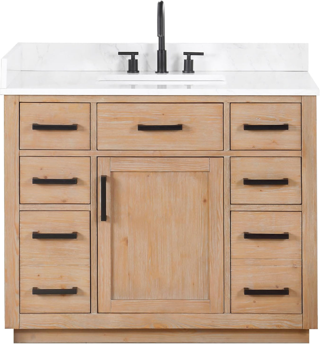 Altair Design Gavino 42' Wood Vanity in Light Brown with Composite Stone Top no Mirror