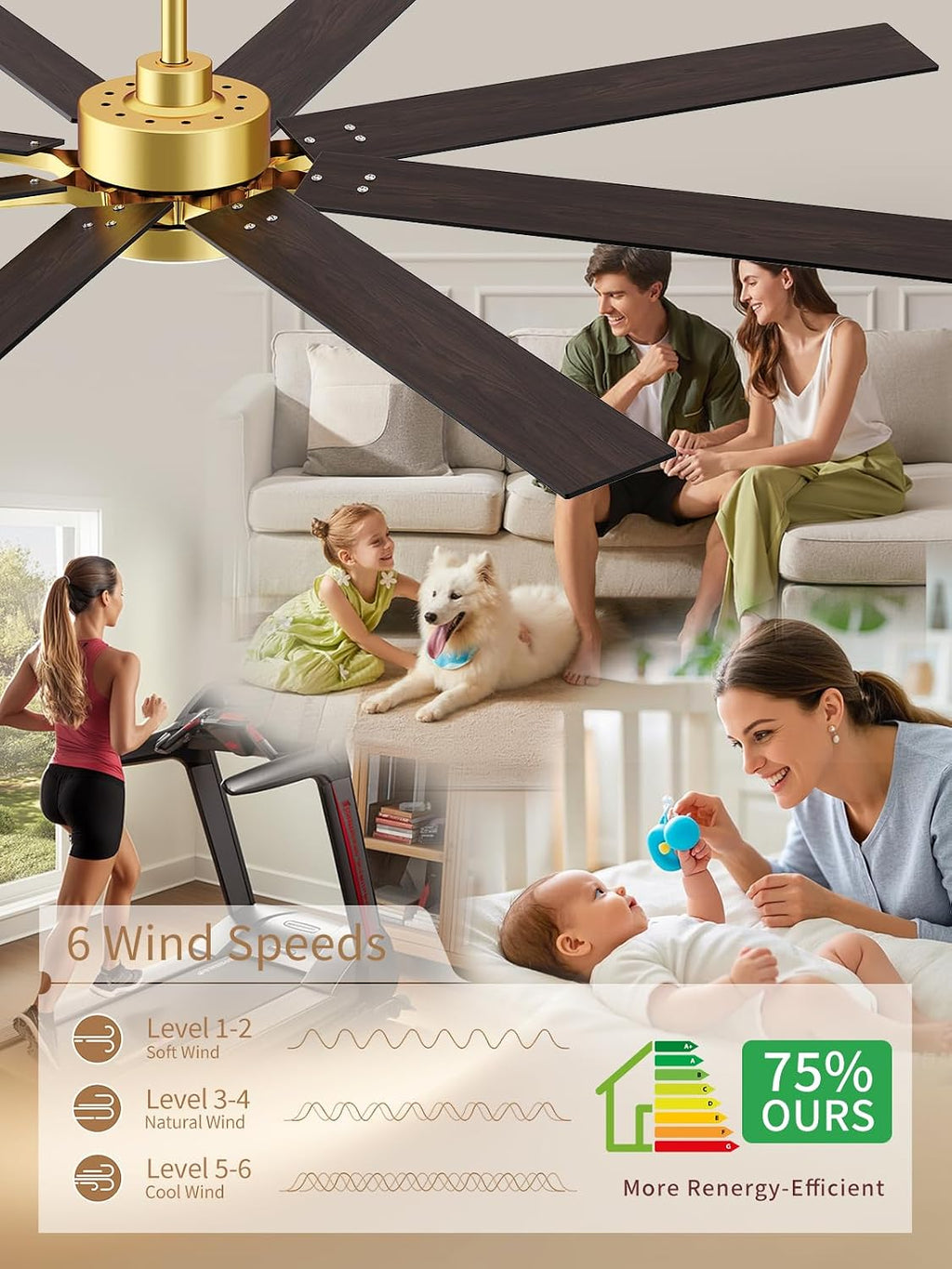 LANMEL Ceiling Fan with Light, Modern Flush Mount Low Profile with Remote Control, Reversible, 3CCT Dimmable, Quiet,LED for Bedroom, Living Room, Indoor/Outdoor Patio Use 72 Inch Gold & Black