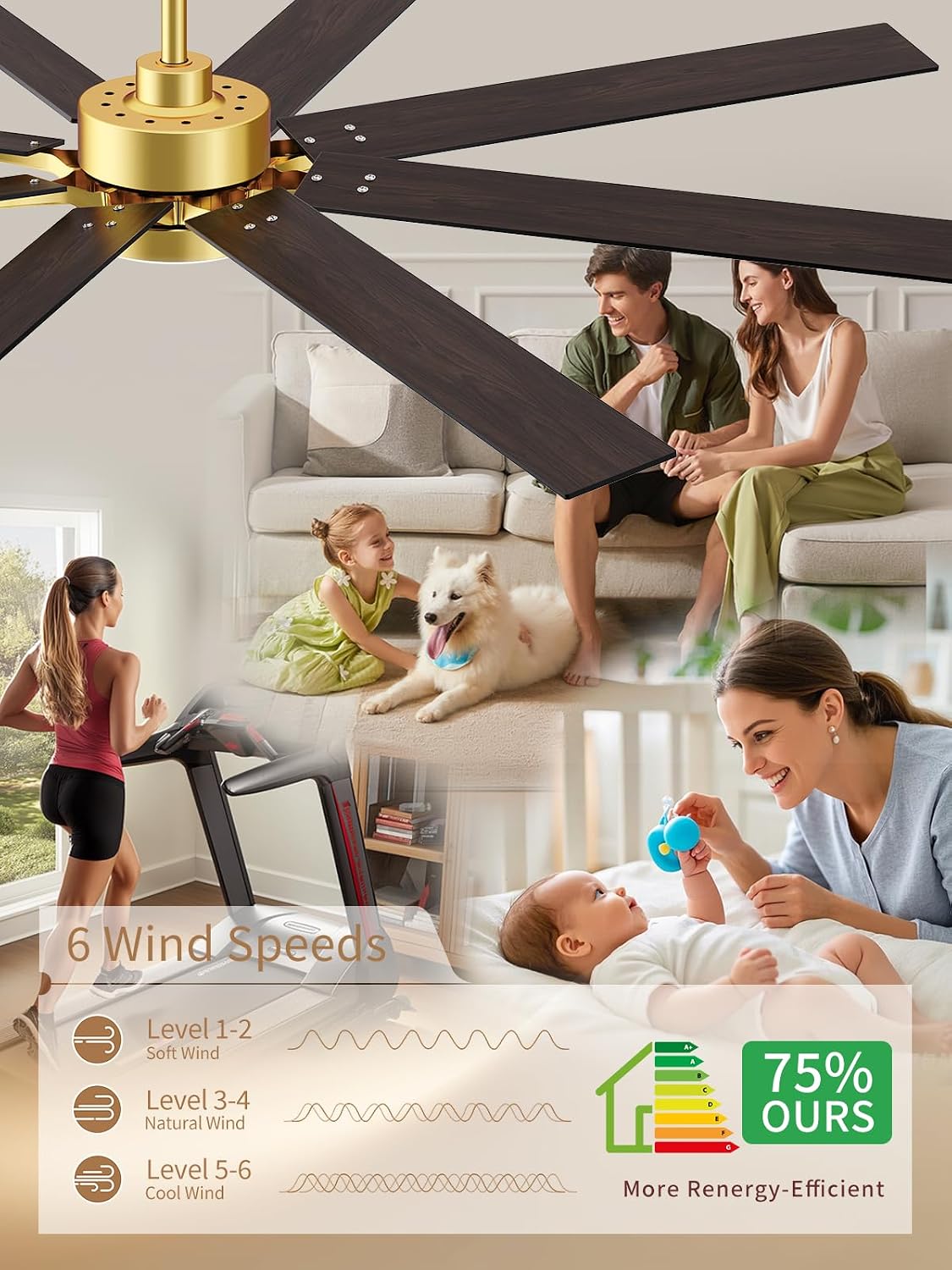 LANMEL Ceiling Fan with Light, Modern Flush Mount Low Profile with Remote Control, Reversible, 3CCT Dimmable, Quiet,LED for Bedroom, Living Room, Indoor/Outdoor Patio Use 72 Inch Gold & Black