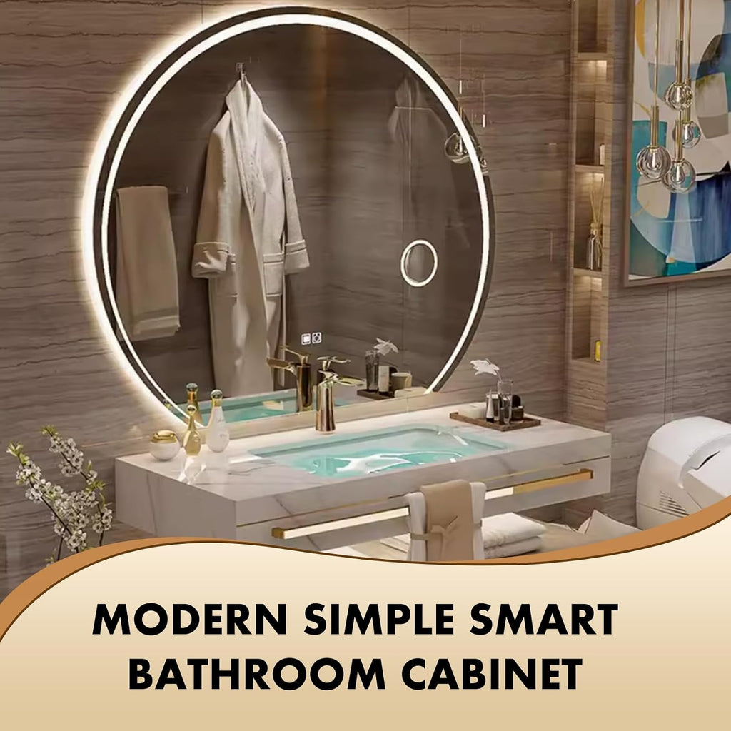 40 Inch Luxury Bathroom Vanity, Floating Bathroom Vanity with Sink and LED Round Smart Defogger Mirror, Multilayer solid wood Spacious Storage Drawer Include Faucet and Drain Fittings,Single Sink