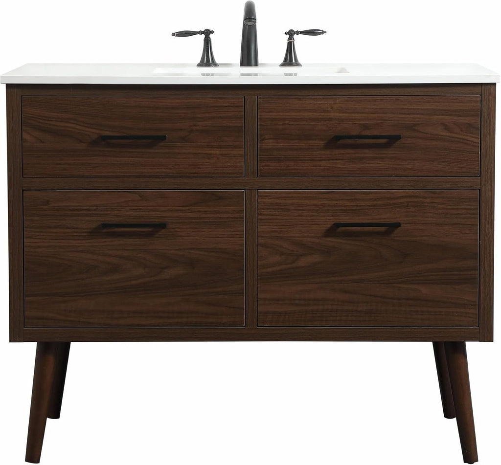 42' Bathroom Vanity, Engineered Wood (MDF/Laminate), Brown/Dark Wood