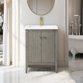 Vanity Art 24 inch Bathroom Vanity with Single Sink & Ceramic Top, Vanity Cabinet with Soft-Closing Door, Solid Wood Frame, Linear Pattern, Driftwood Gray, Golden Brushed Handware VA9124-DG-GB