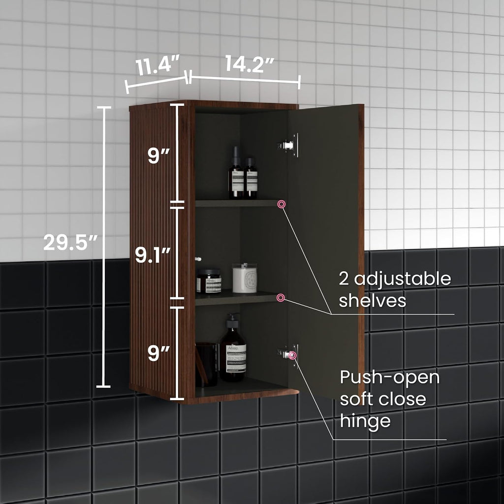 Floating Bathroom Side Cabinet, Wall Mounted Modern Storage Cabinet for Small Space, Apartment, Hotel, Walnut - Camellia Collection