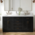 DKB Isabella 66-Inch Black Double Bathroom Vanity with Oval Sinks, 1.5-Inch Pure White Quartz Countertop & 4-Inch Backsplash, Solid Wood Frame, Soft-Close Drawers