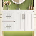 Marzzi 36' Floating Bathroom Vanity with Sink, Modern Painted Wall Mounted Bathroom Storage Cabinet with 2 Doors and 2 Drawers, Solid Wood French Cleat, Adjustable Shelf, Ceramic Sink Top