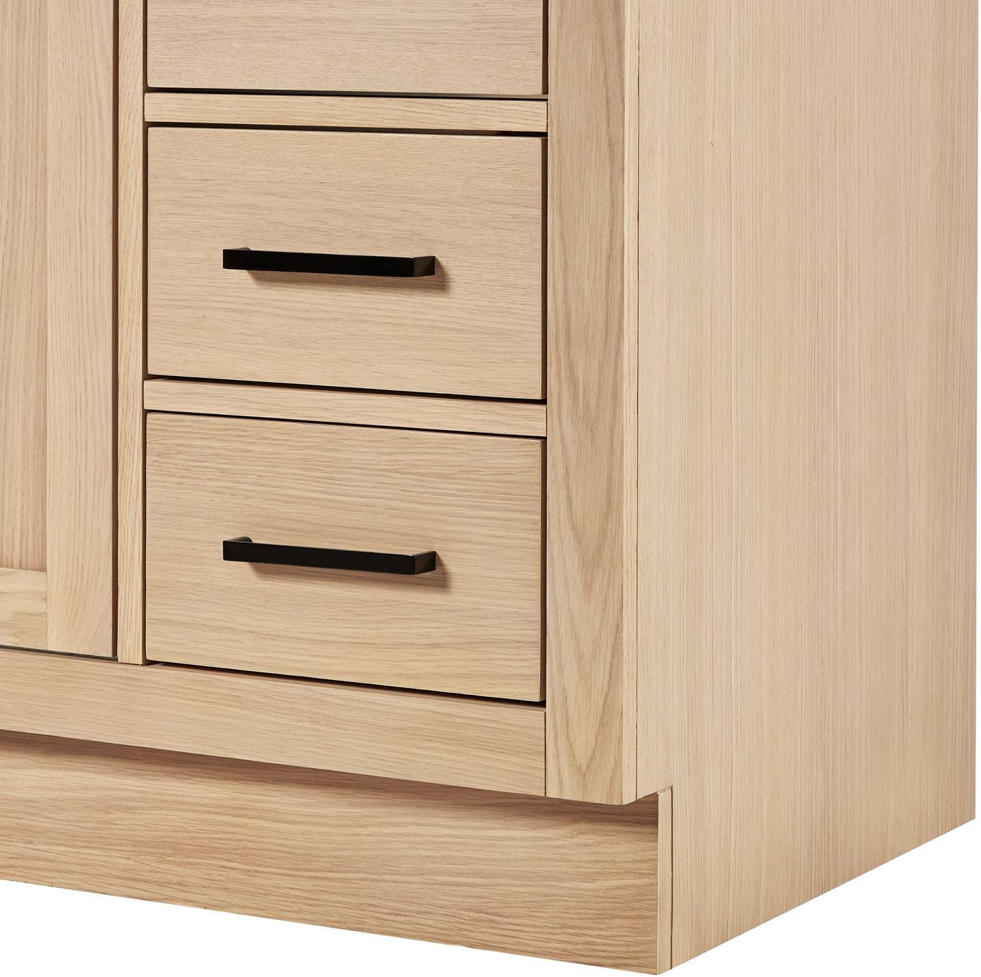 ARIEL Hepburn 36-inch Bathroom Vanity Base Cabinet,Solid Wood, 2 Soft Closing Doors, 5 Dovetail Drawers, White Oak