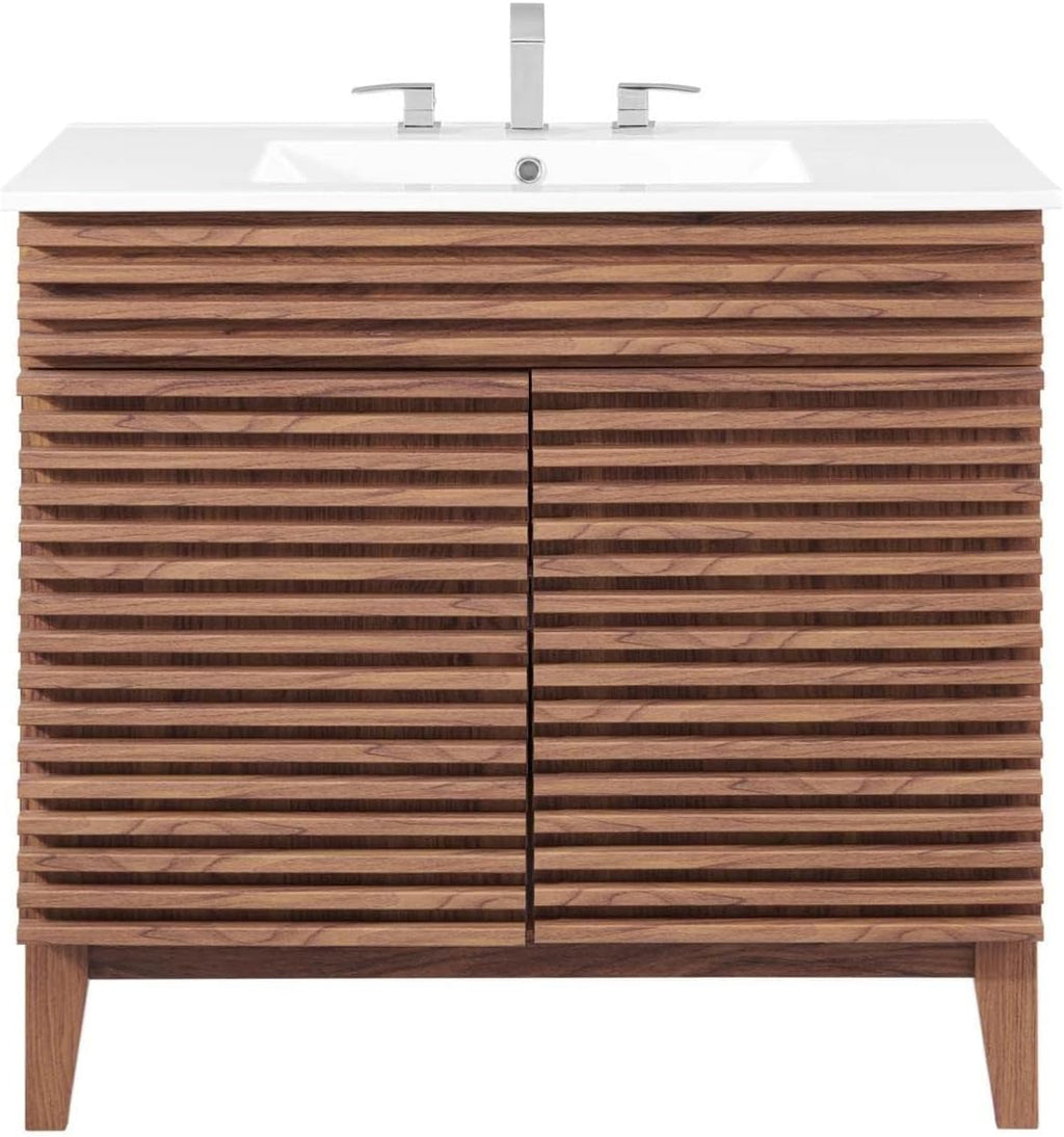 Modway Render 36' Bathroom Vanity in Walnut White