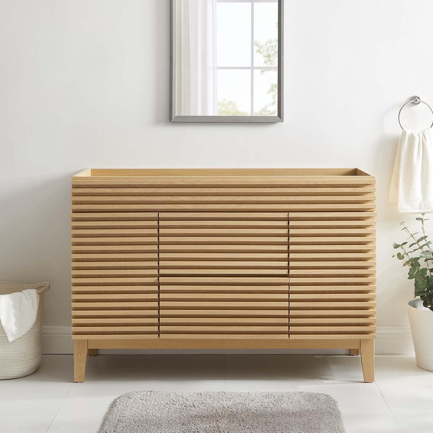 Modway Render 48' Single Sink Compatible (Not Included) Bathroom Vanity Cabinet in Oak