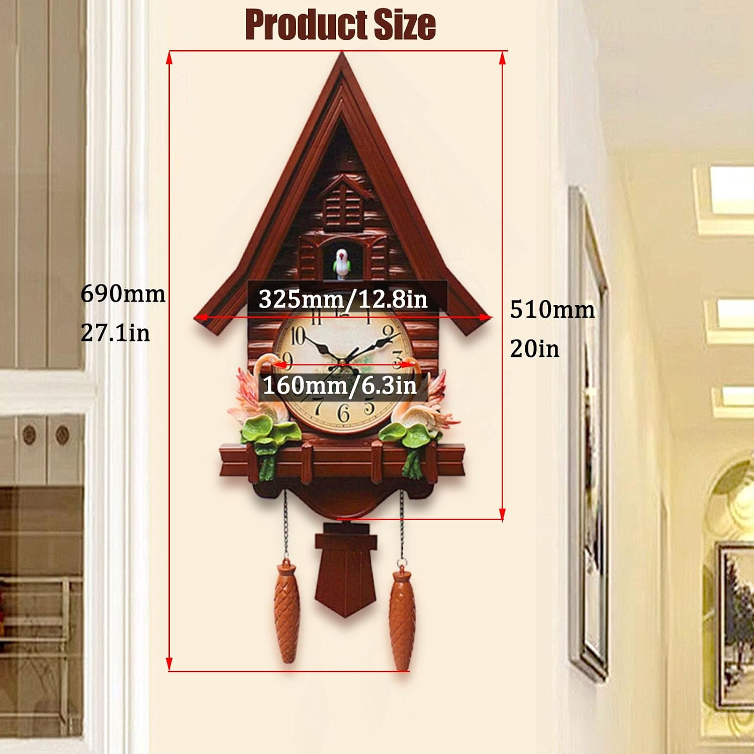 Cuckoo Clocks for Wall,Cuckoo Clocks,Wall Clock,Home Decor Wall Clock Traditional Cuckoo Clock Wall Decor Clock Vintage Cuckoo Clocks Office Decor Gift (Brown)