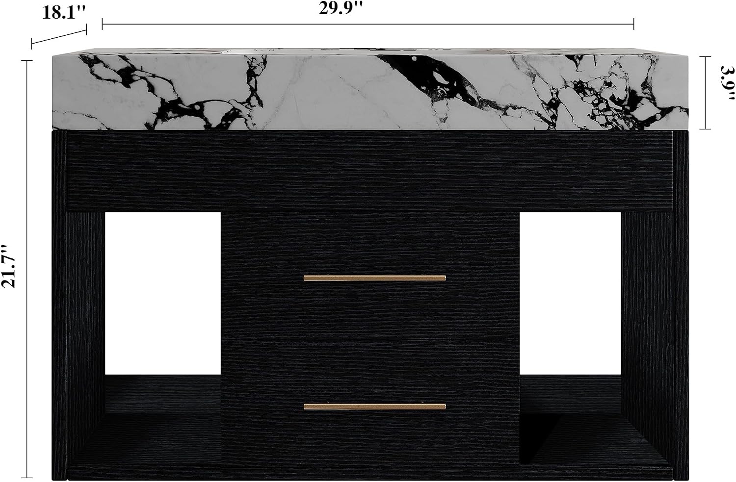 30' Bathroom Vanity with Sink Set, Modern Black Wall Mounted Bathroom Vanity Cabinet with Sintered Stone Top&Gold Handle 2 Drawers&2 Open Storage, Single Sink Floating Bathroom Vanity