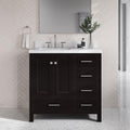 DKB Beckford 36-Inch Espresso Single Bathroom Vanity with Sink, Solid Wood Frame, Carrara White Quartz 1.5' Countertop, Left Rectangular Undermount Sink, 2 Soft Closing Doors, 5 Drawers
