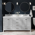 ARIEL Cambridge 66-inch Bathroom Vanity with Sink,Solid Wood, 1.5-inch Italian Carrara Marble Countertop & Backsplash, Double Oval Porcelain Sink, 4 Soft Closing Doors, 6 Dovetail Drawers, Grey