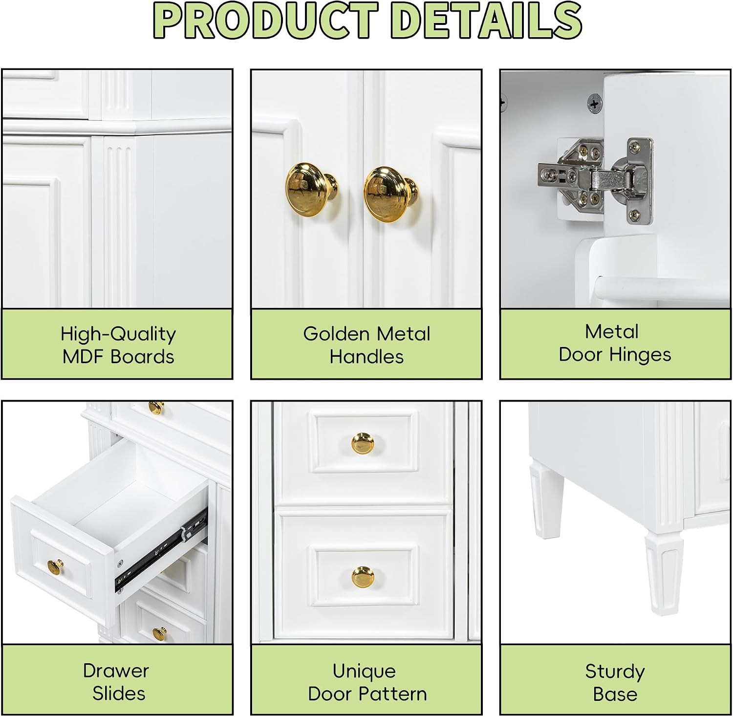 36' Bathroom Vanity Cabinet with Ceramic Countertop Sink Combo Set, Solid Wood Frame, Tilt-Out Drawers and Left Side Drawers, Soft Closing Door Hinges, Farmhouse Style, White