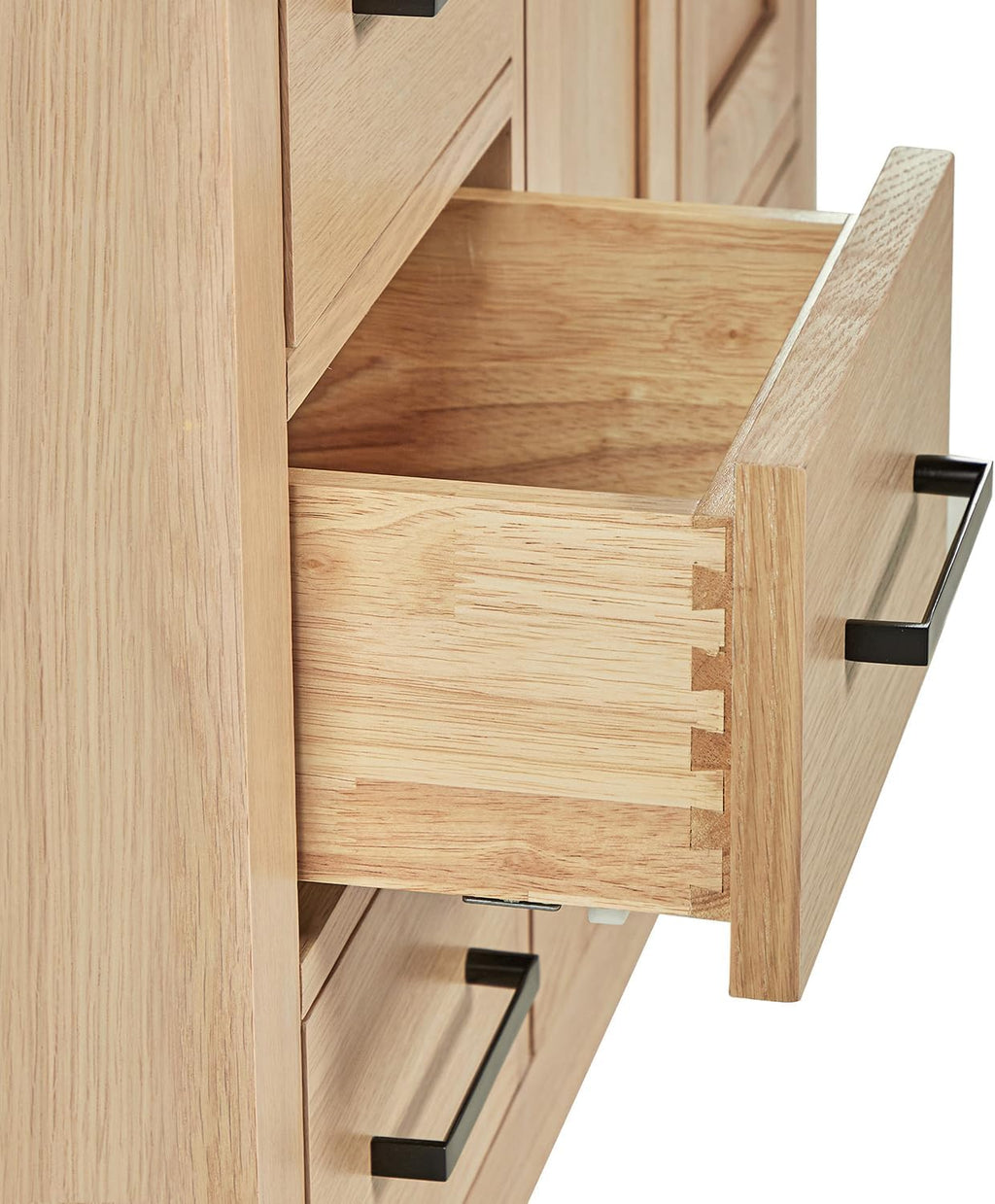 ARIEL Cambridge 42-Inch Oak Bathroom Vanity with Sink, Pure White Quartz Countertop 1.5' Miter Edge & 4' Backsplash, Porcelain Sink, Soft Closing Door & Drawer, Matte Black Hardware