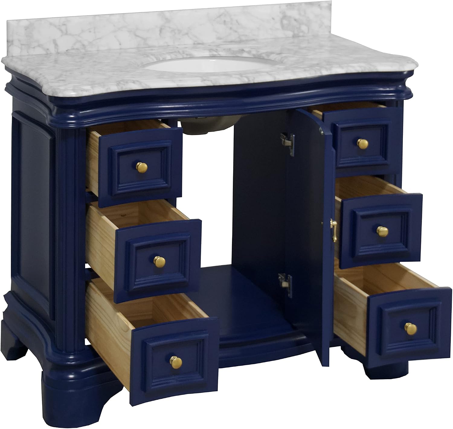 Kitchen Bath Collection Katherine 42-inch Bathroom Vanity (Carrara/Royal Blue): Includes Royal Blue Cabinet with Authentic Italian Carrara Marble Countertop and White Ceramic Sink