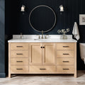 ARIEL Cambridge 66-inch Bathroom Vanity with Sink,Solid Wood, 1.5-inch Pure White Quartz Countertop, Single Rectangular Porcelain Sink, 2 Soft Closing Doors, 9 Dovetail Drawers, White Oak