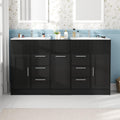 Kikihouse 60 Inch Bathroom Vanity with Double-Sink, Freestanding Modern Bathroom Vanity Cabinet with Ceramic Basin, Storage Organizer with 7 Drawers, for for Spacious Bathrooms (Black, 60 inch)