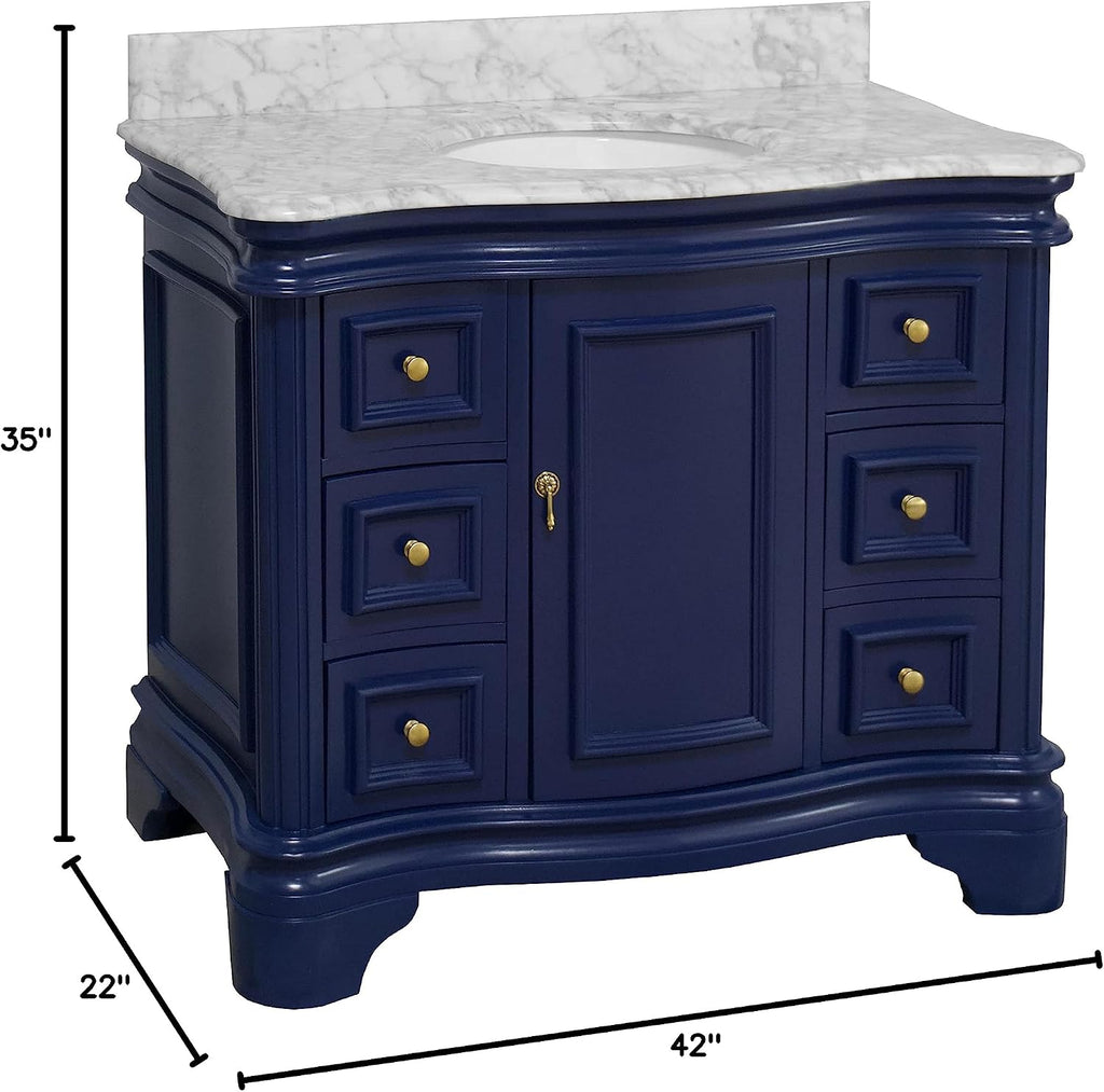 Kitchen Bath Collection Katherine 42-inch Bathroom Vanity (Carrara/Royal Blue): Includes Royal Blue Cabinet with Authentic Italian Carrara Marble Countertop and White Ceramic Sink