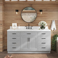 ARIEL Hepburn 66-inch Bathroom Vanity with Sink,Solid Wood, 1.5-inch Carrara White Quartz Countertop & Backsplash, Single Oval Porcelain Sink, 2 Soft Closing Doors, 9 Dovetail Drawers, Grey