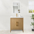 HOMEBEYOND 30 Inch Bathroom Vanities with Sink & Ceramic Top, Single Vanity Cabinet with Basin, Solid Wood Frame, Soft-Closing Doors & Golden Brushed Hardware, Natural Oak