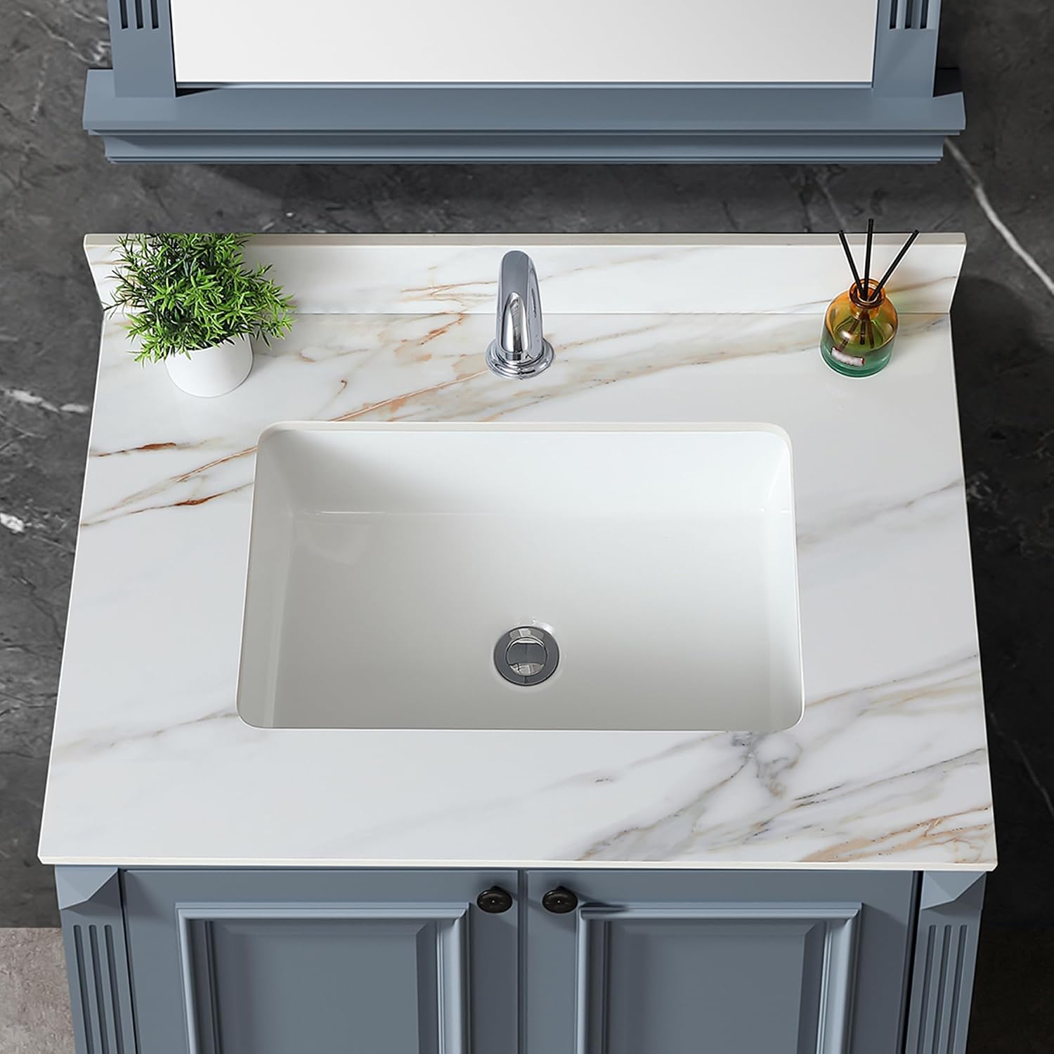 37 in Vanity Top with Sink, Marble Bathroom Vanity Top with 4' Backsplash, Pre-Drilled Faucet Single Holes, Undermount Rectangular Middle Sink, Sintered Stone Vanity Tops (Cabinet Not Included)