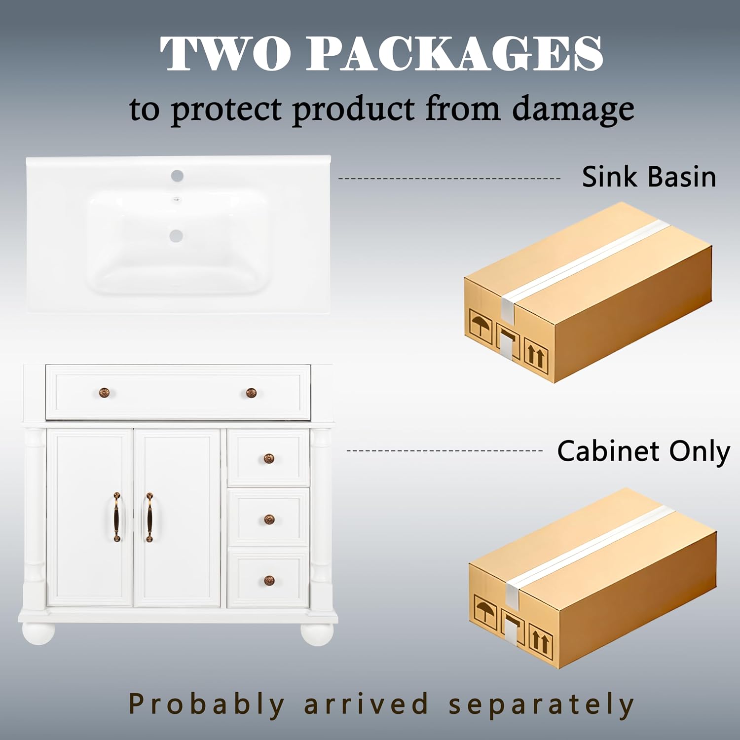 36 inch Bathroom Vanity with Sink, Freestanding Bathroom Vanity Cabinet with Ceramic Sink, Flip Top Drawer, 2 Large Capacity Drawers, Soft Closing Doors, Adjustable Shelf, Round Column Base, White