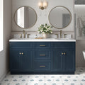 ARIEL Hamlet 66-inch Bathroom Vanity with Sink,Solid Wood, 1.5-inch Carrara White Quartz Countertop & Backsplash, Double Oval Porcelain Sink, 4 Soft Closing Doors, 3 Dovetail Drawers, Midnight Blue