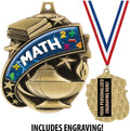 Math Medals - 1 1/2' Gold Mathematics Medal, Great Academic Awards with Custom Engraving Prime