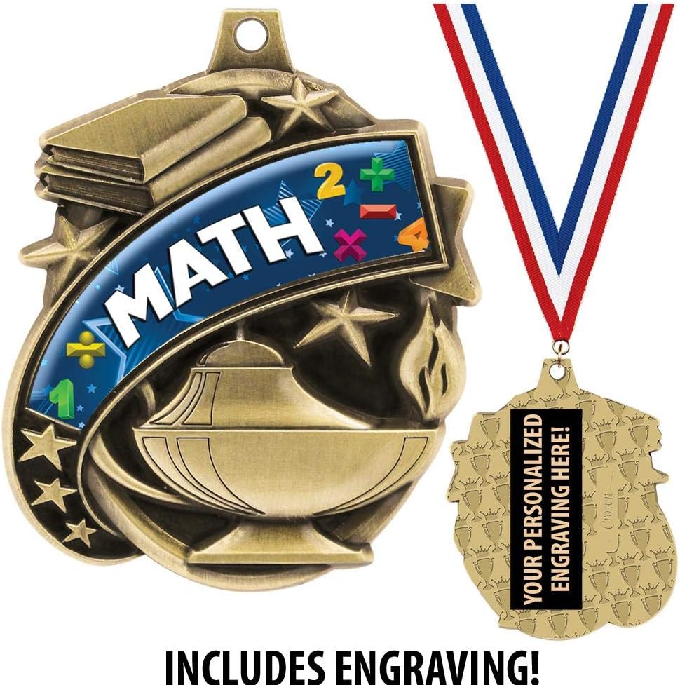 Math Medals - 1 1/2' Gold Mathematics Medal, Great Academic Awards with Custom Engraving Prime