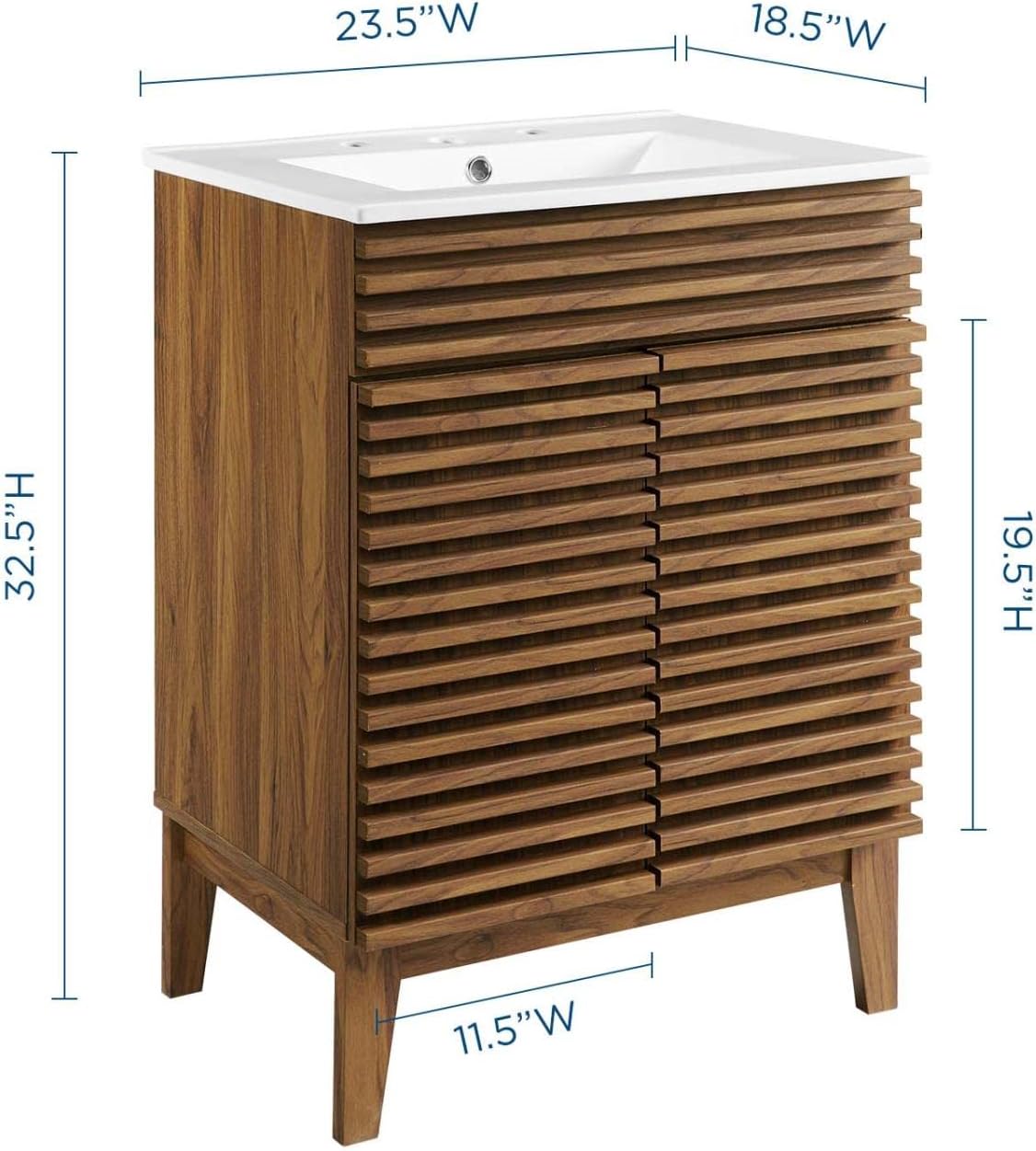 Modway Render Mid-Century Bathroom Vanity With Sink in Walnut White,24 Inch