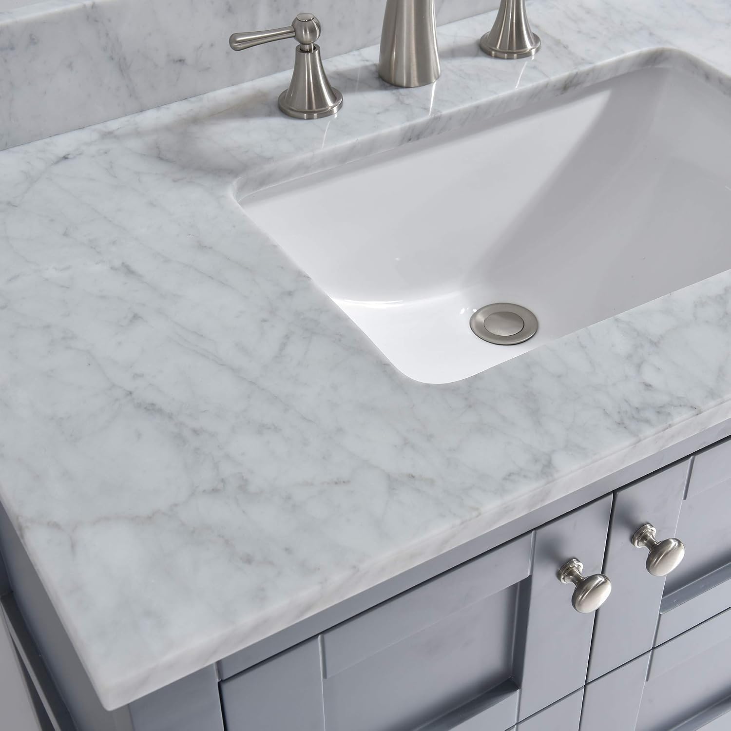WOODBRIDGE 37' x22' Vanity Top with Single Under Mount Rectangle Bowl, Carrara White Marble, Pre-drilled with 3-hole for 8-inch Widespread Faucet set up Option, CAVT3722-8