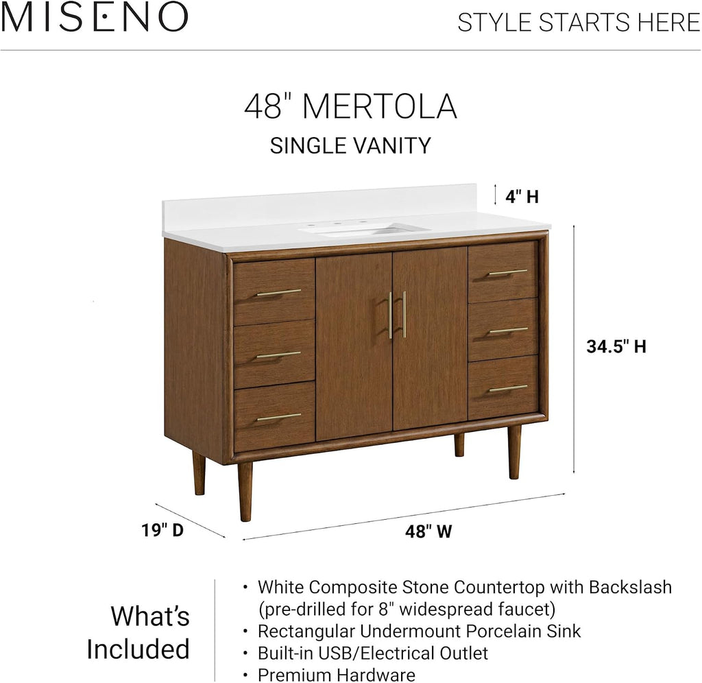 Miseno MV-N252-V48 Mertola 48' Free Standing Single Basin Vanity Set with Cabinet and Stone Composite Vanity Top - Dark Maplewood