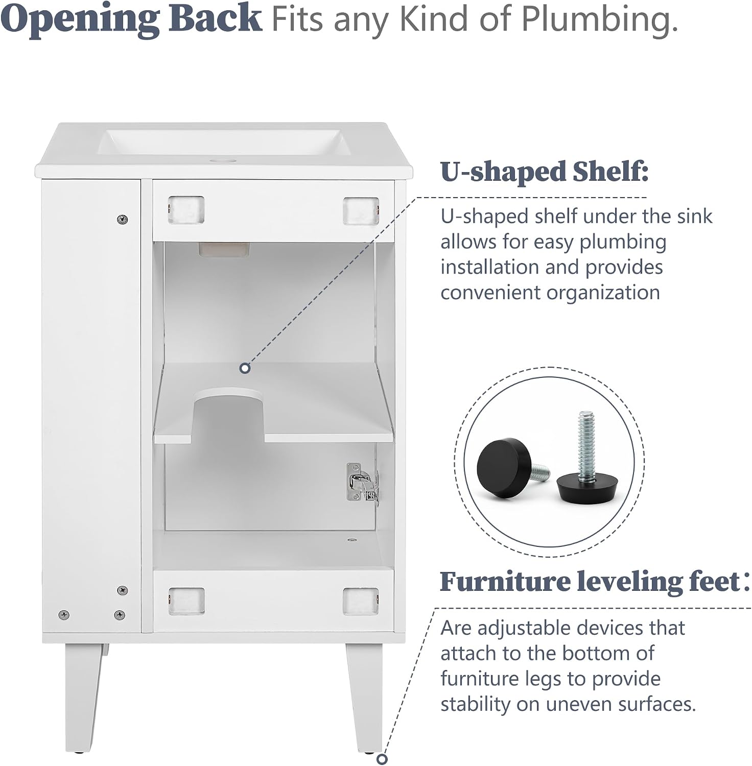 VilroCaz Modern 20'' Bathroom Vanity with Top Ceramic Sink, Freestanding Single Vanity Set Bathroom Storage Cabinet with Soft Closing Door, Chic Half-Moon Pulls (White-10.16)