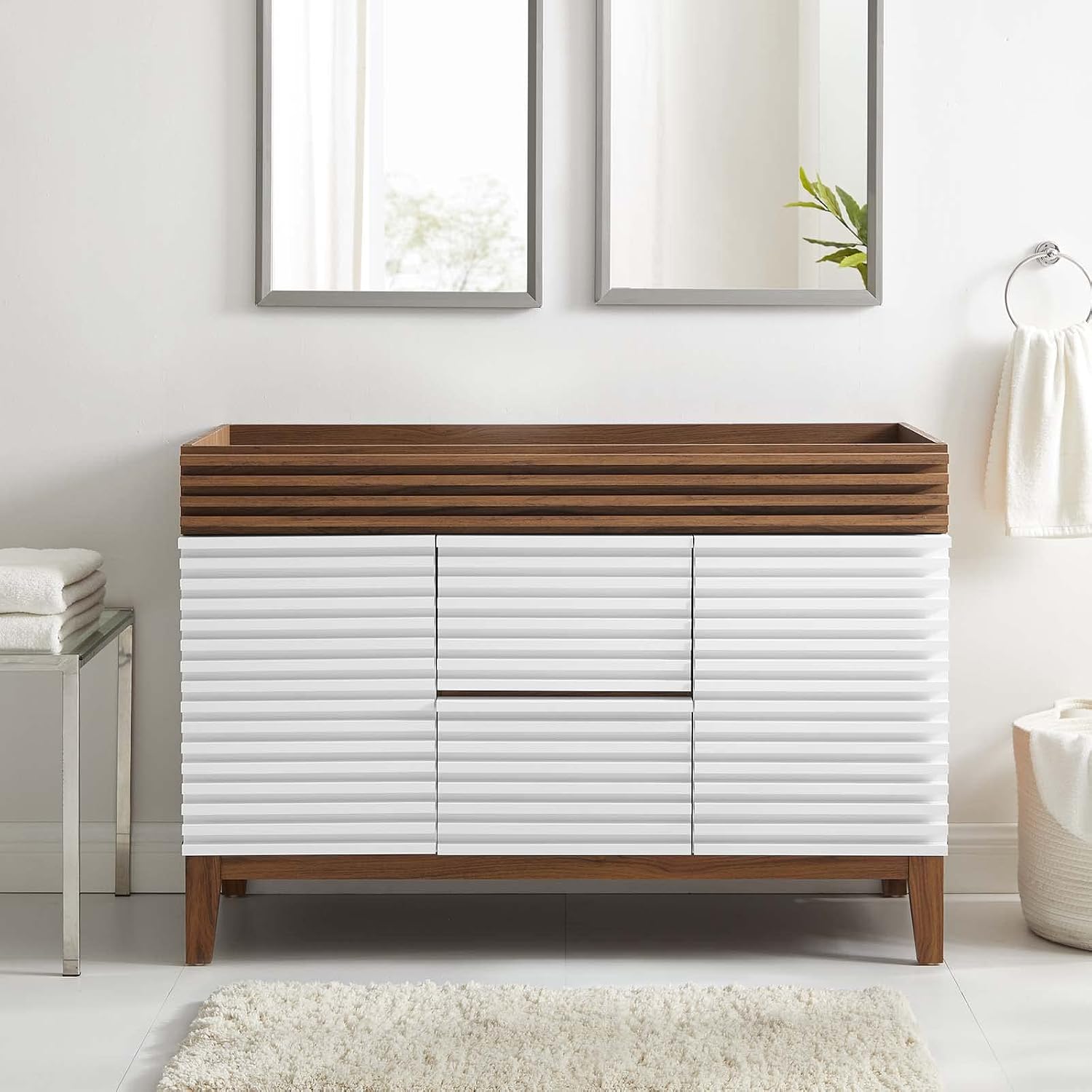 Modway Render 48' Double Sink Compatible (Not Included) Bathroom Vanity Cabinet in White Walnut