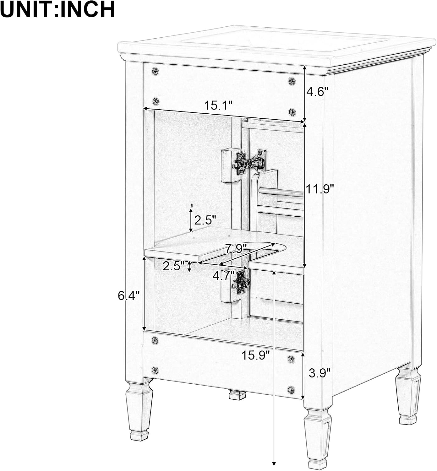 VilroCaz 20'' Bathroom Vanity with Sink, Freestanding Storage Cabinet with Tilt-Out Drawer, Adjustable Shelf and Solid Wood Legs for Small Bathroom (Black-4.10)