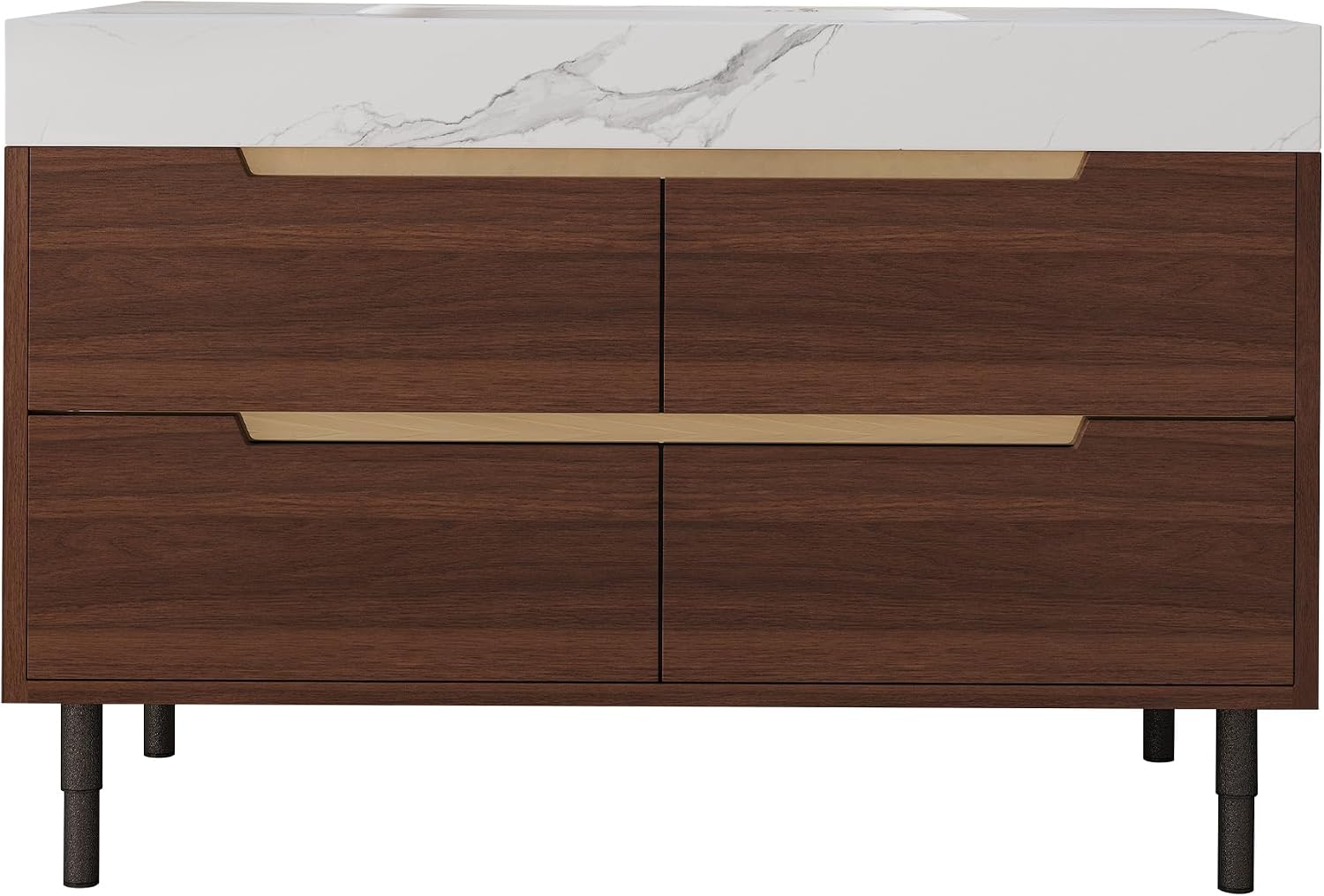 36' Bathroom Vanity with Undermount Sink Set, Modern 2-IN-1 Wall Mounted & Freestanding Bathroom Vanities Cabinet with Sintered Stone top&4 Storage Drawers, Walnut Single Bathroom Sink Cabinet