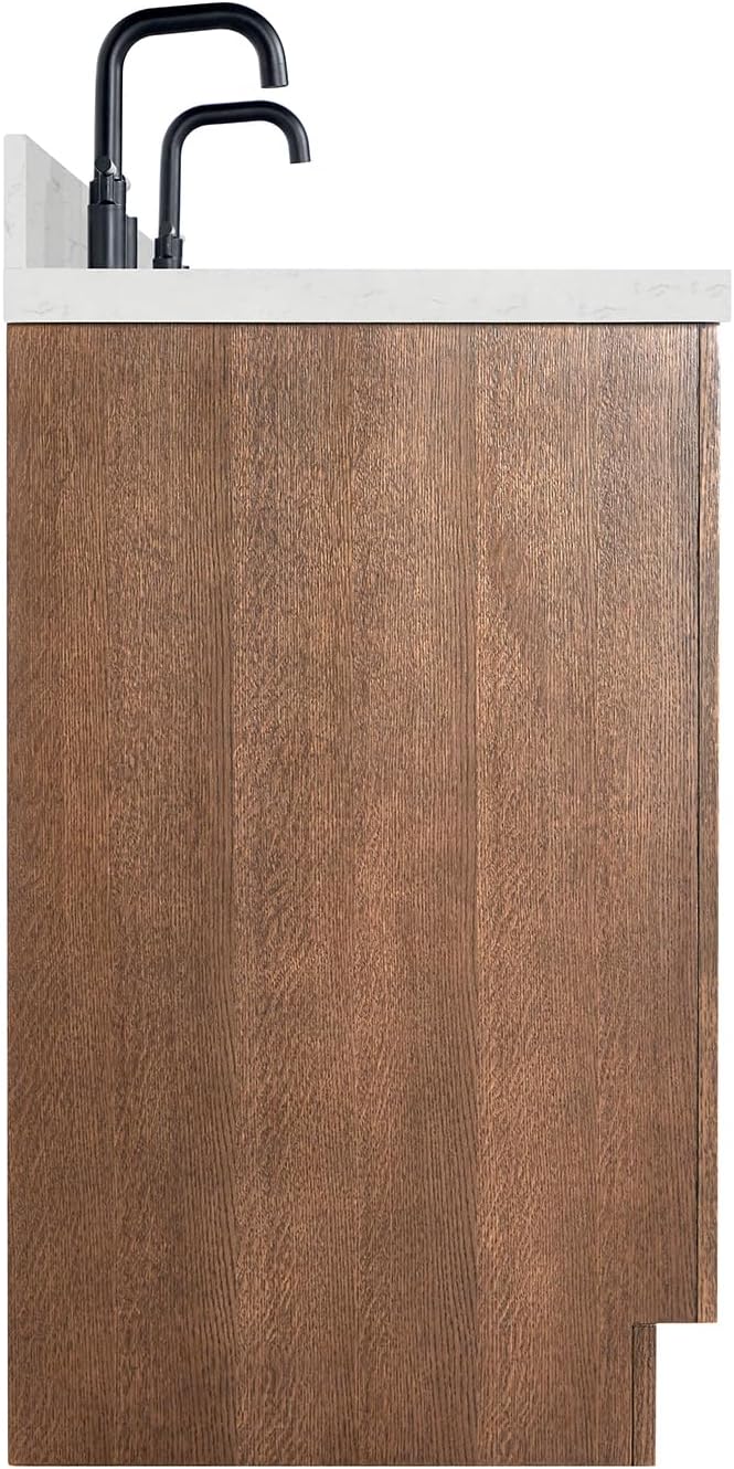ARIEL Hepburn 72-inch Bathroom Vanity with Sink,Solid Wood, 1.5-inch Carrara White Quartz Countertop & Backsplash, Double Oval Porcelain Sink, 4 Soft Closing Doors, 6 Dovetail Drawers, Brown Oak