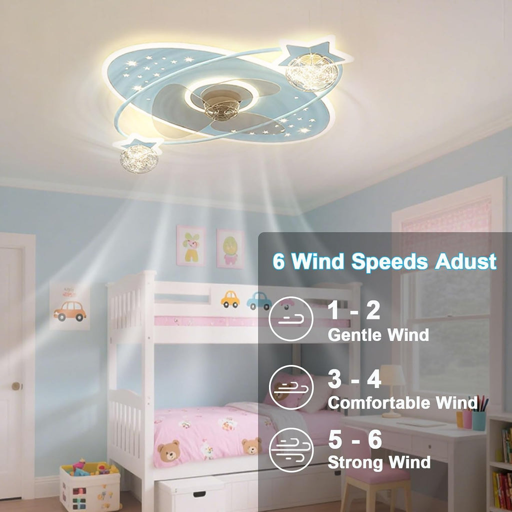 Dimmable Ceiling Lights Low Profile Flush Mount Ceiling Fan with LED Light Remote 6 Speeds Quiet Smart Ceiling Fan Light for Kids Room Bedroom Nursery Indoor