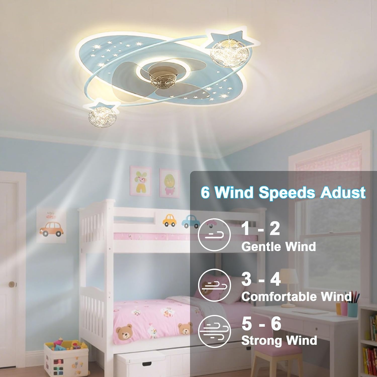 Dimmable Ceiling Lights Low Profile Flush Mount Ceiling Fan with LED Light Remote 6 Speeds Quiet Smart Ceiling Fan Light for Kids Room Bedroom Nursery Indoor