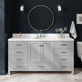 ARIEL Cambridge 66-inch Bathroom Vanity with Sink,Solid Wood, 1.5-inch Carrara White Quartz Countertop & Backsplash, Single Oval Porcelain Sink, 2 Soft Closing Doors, 9 Dovetail Drawers, Grey
