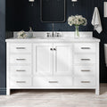 ARIEL Cambridge 60-inch Bathroom Vanity with Sink,Solid Wood, 1.5-inch Italian Carrara Marble Countertop, Single Rectangular Porcelain Sink, 2 Soft Closing Doors, 9 Dovetail Drawers, White