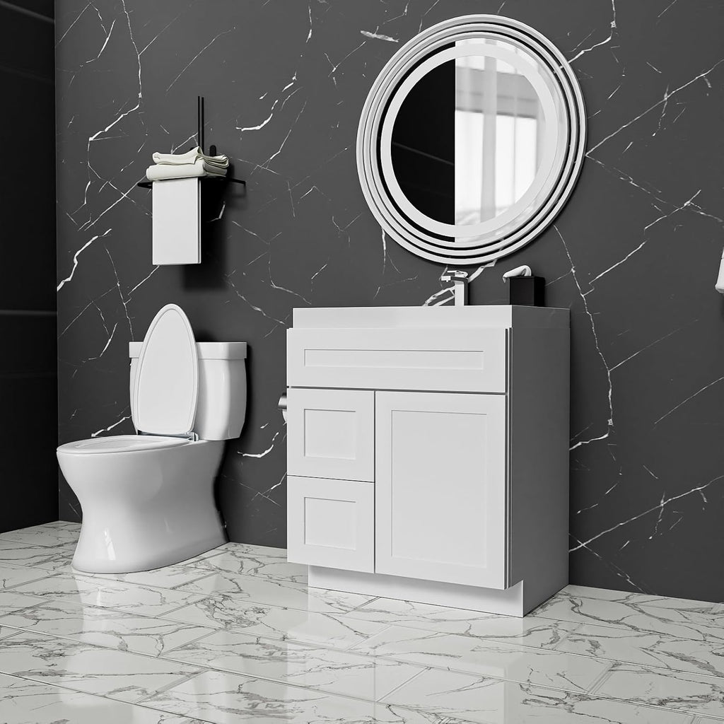 KitchenMan 30 Inch Bathroom Vanity Without Sink and Top Unassembled Bathroom Sink Cabinet not Include Handles, Double Door Bathroom Vanities for Bedroom, White