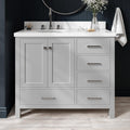 ARIEL Cambridge 42-inch Bathroom Vanity with Sink,Solid Wood, 1.5-inch Pure White Quartz Countertop & Backsplash, Single Oval Porcelain Sink, 2 Soft Closing Doors, 5 Dovetail Drawers, Grey