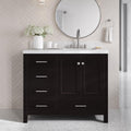 DKB Beckford 42' Espresso Single Bathroom Vanity with Sink, Solid Wood Frame, 1.5' Carrara White Quartz Countertop, Rectangular Undermount Sink, 2 Soft Closing Doors, 5 Dovetail Drawers